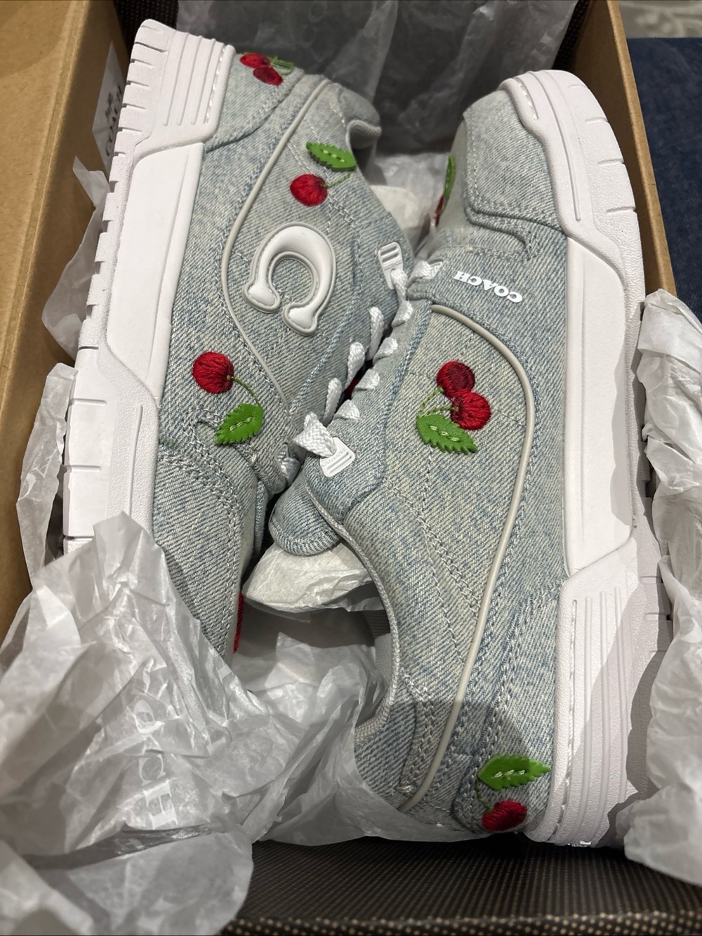 COACH Women's Soho Cherry Charm Ornament Detail Sneakers Denim/Optic White-8 - Picture 16 of 16